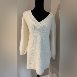 Anthropologie Ivory Cozy V Neck Fuzzy Knit Sweater Dress Size S